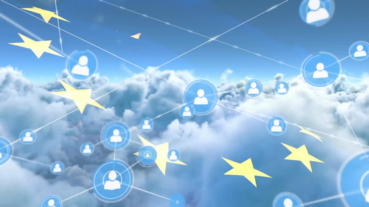 구름 위의 아이콘으로 연결 네트워크의 애니메이션