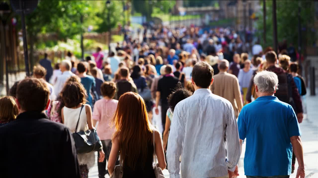 A Thriving Crowd Walking Together Along a Lively Street, Representing the Essence of Community, Connectivity, and Urban Life in a Bustling Atmosphere Filled with Activity and Energy