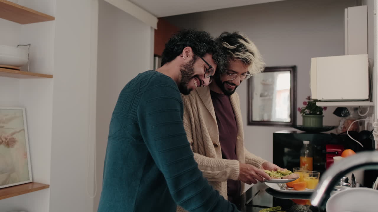 Gay Couple Makes Breakfast at Home