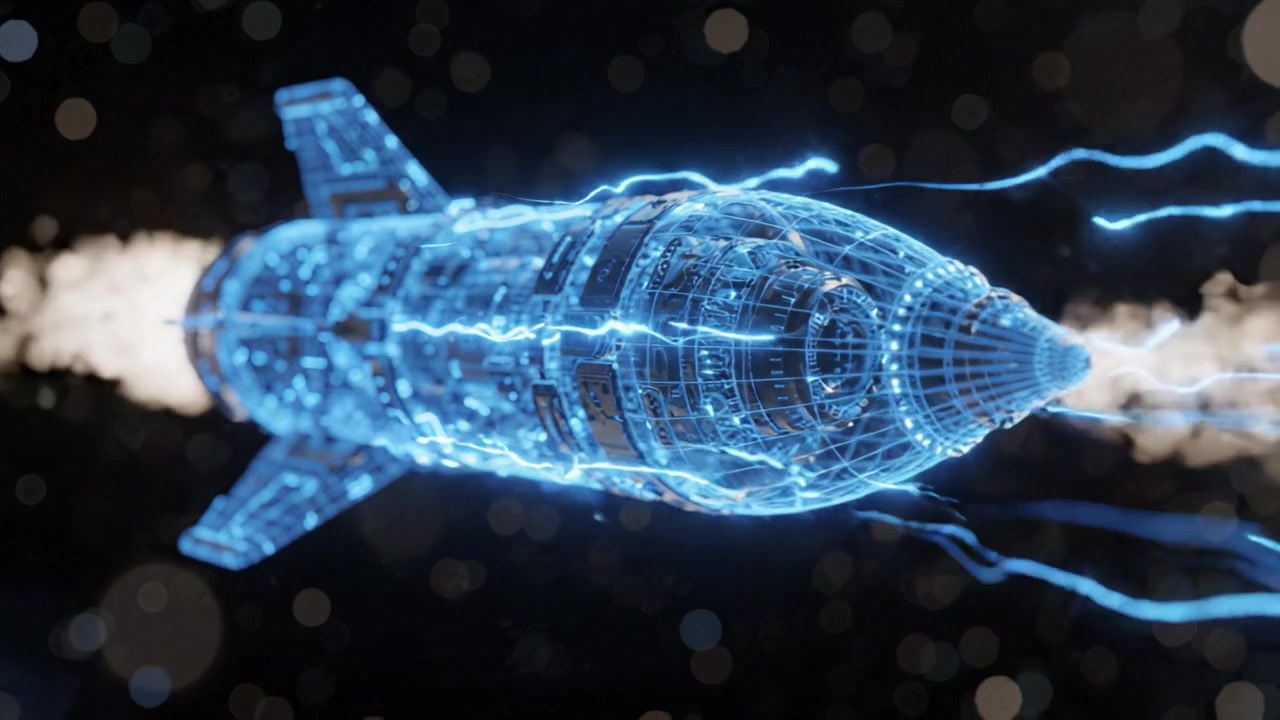 Exploring Advanced Technology: A Stunning Visual Journey of a Futuristic Rocket with Elegant Electric Design and Intricate Mechanical Components in Space Travel