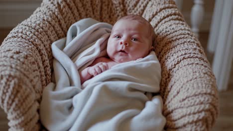 newborn baby in knitted chair