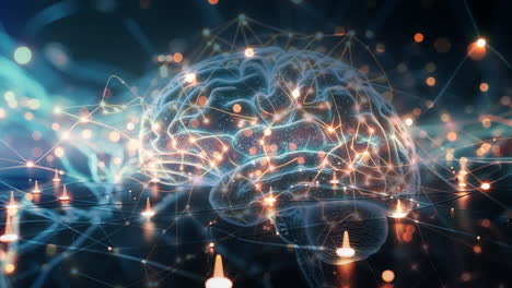 conceptual image of an illuminated human brain with neural networks