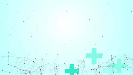 medical abstract blue background with plexus lines and cross shapes healthcare symbols. copy space. looped animation.