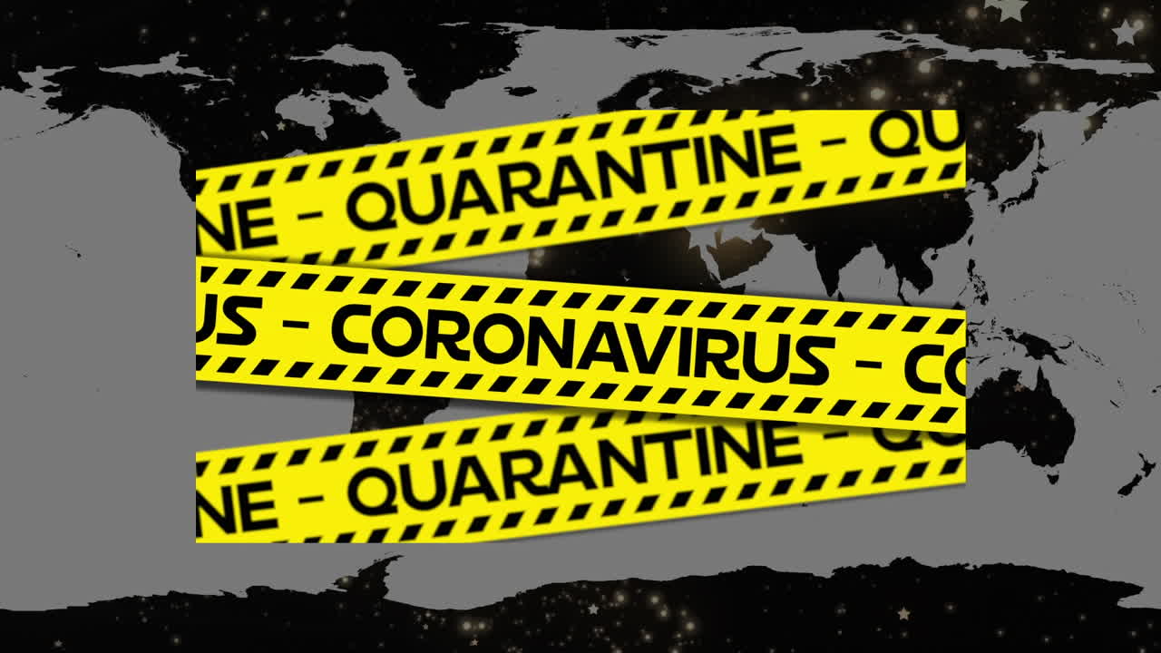 анимация предупреждающего текста о ковид-19 на карте мира