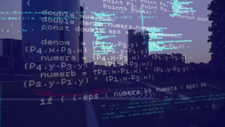 Animation of data processing over cityscape