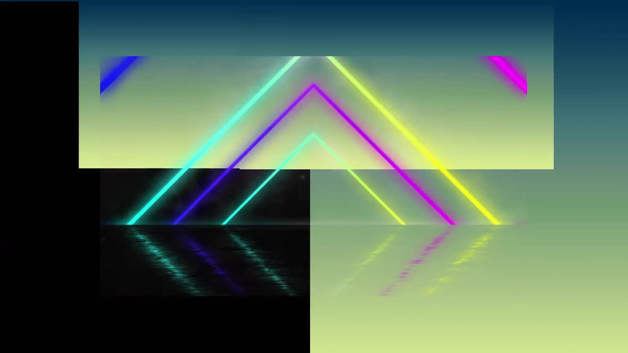 Animatie van neon driehoeken en explosie op groene achtergrond