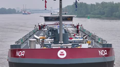 stern view of the cargo ship noa on a river