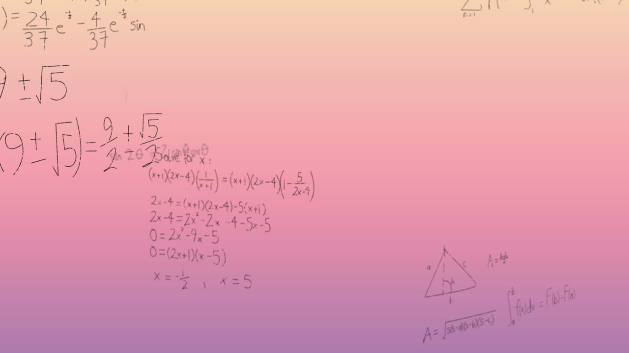 Animation of mathematical equations over pink to yellow background