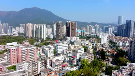 Aerial-view-over-Shenzhen-coastline-on-a-beautiful-clear-day