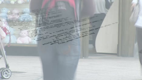 composición digital del procesamiento de datos contra personas que caminan por la calle