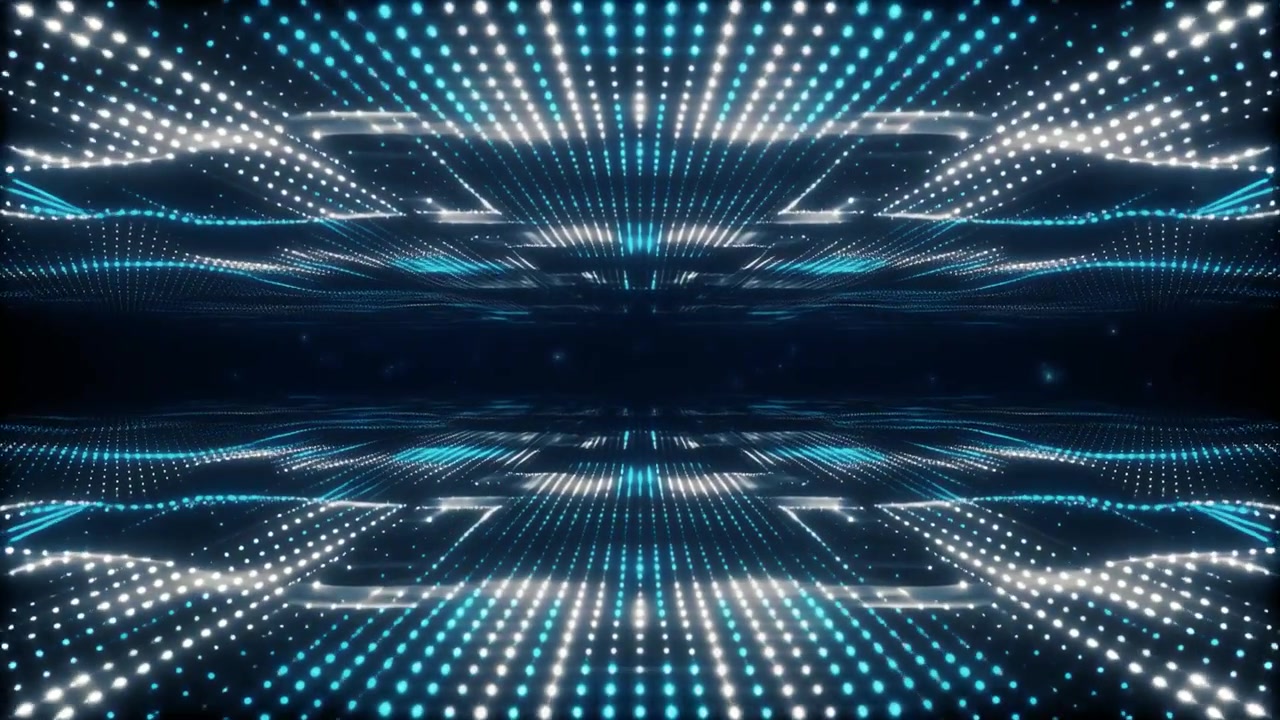 Tunnel Digitale Astratto di Particelle di Luce Blu e Bianche Luminose