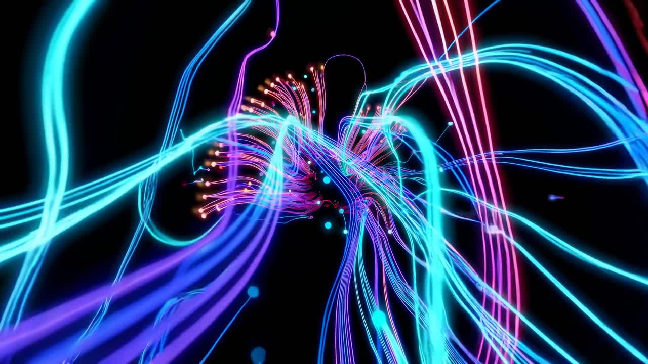 Farverigt, abstrakt videokoncept med en top-down engel, der viser en kaskade af farver.