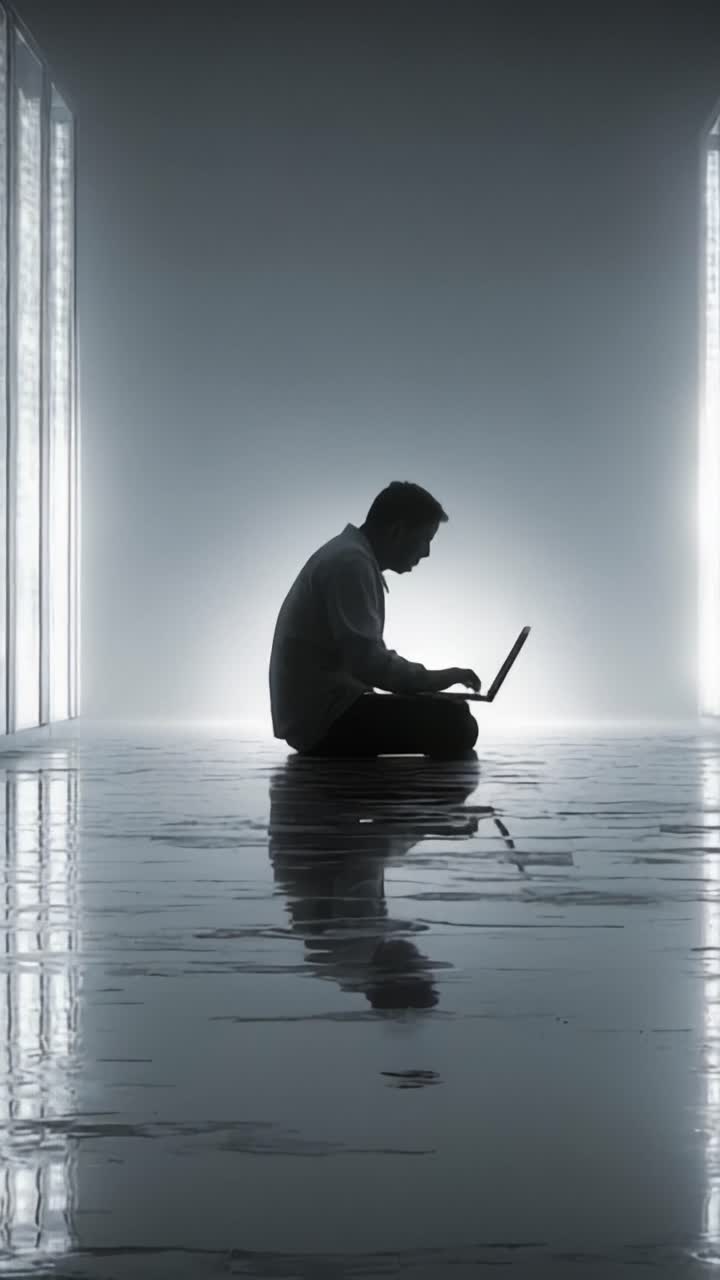 A contemplative individual immersed in digital connection, nestled in a serene environment, represents the fusion of technology and introspection in a captivating silhouette