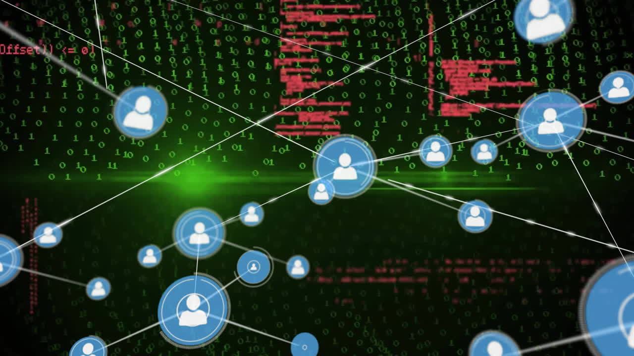 animación de la red de conexiones con iconos sobre el procesamiento de datos