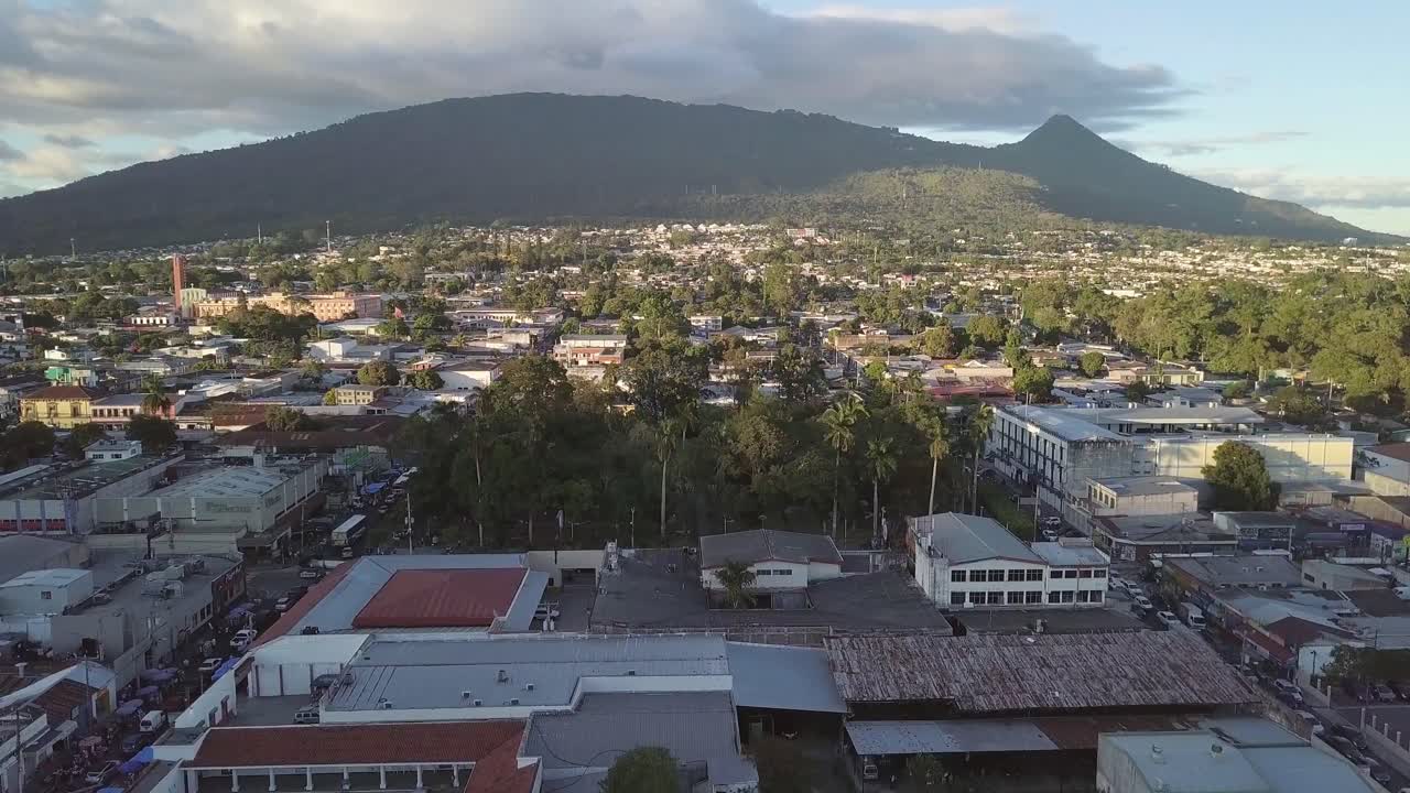 Beautiful Mountain Silhouette And Cityscape In Santa Tecla El Salvador - Aerial Shot