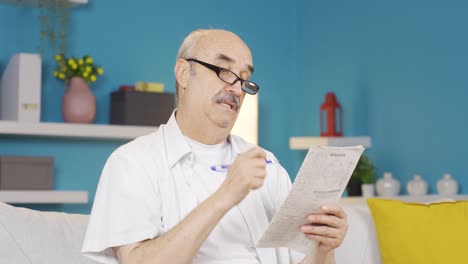 the forgetful old man is solving puzzles.