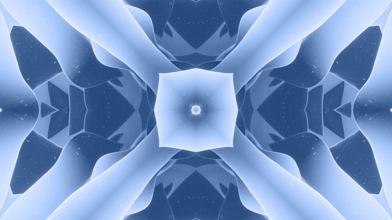 forma abstracta en 3d como una estrella o una flor, estructura simétrica de material de terciopelo azul negro intercalado con pañuelos, formas de cambios cíclicos suaves. fondo mate suave y elegante, animación suave.