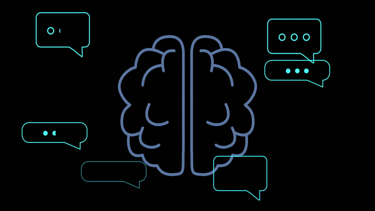 Animation of ai data processing over black background