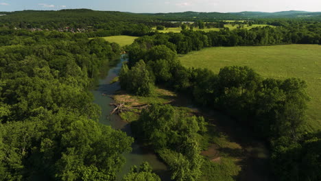 lush vegetated lake sequoyah in fayetteville, arkansas. aerial