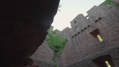 Reveal-of-tall-cemented-brick-fortress-walls,-historic-archaeological-ruins