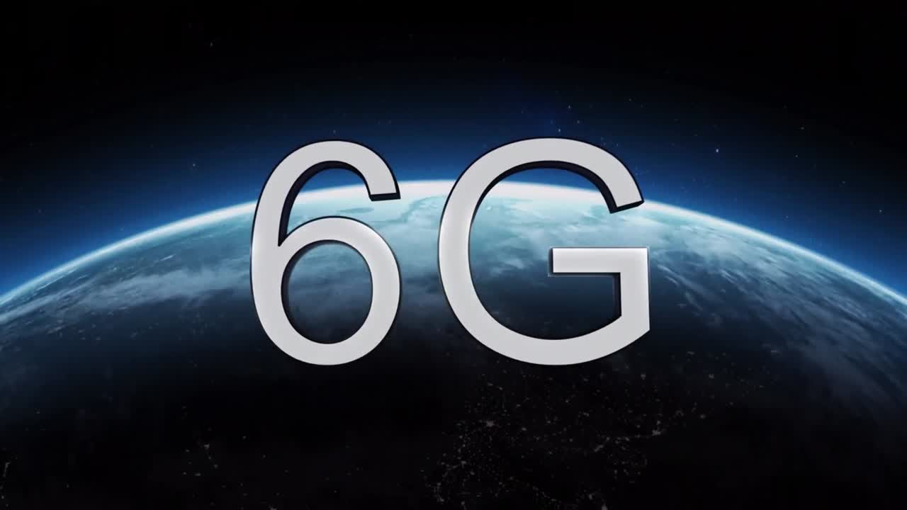 animación de formas rojas y 6g sobre el globo girando en el espacio