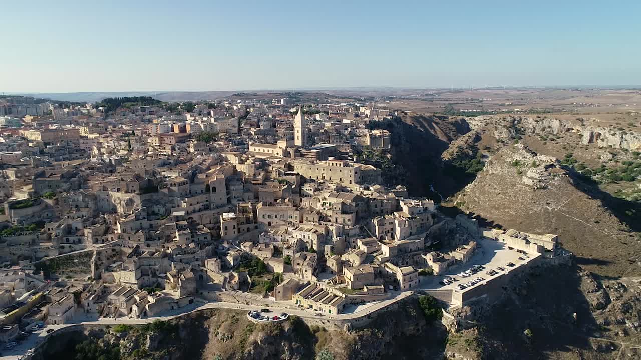 the ancient village of matera in south italy seen from above, the sassi and rupestrian churches were named a UNESCO World Heritage Site.