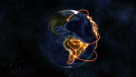 tierra con conexiones naranjas girando sobre sí misma con imagen de la tierra cortesía de nasa.org