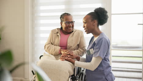 caregiver, hold hands and support for elderly