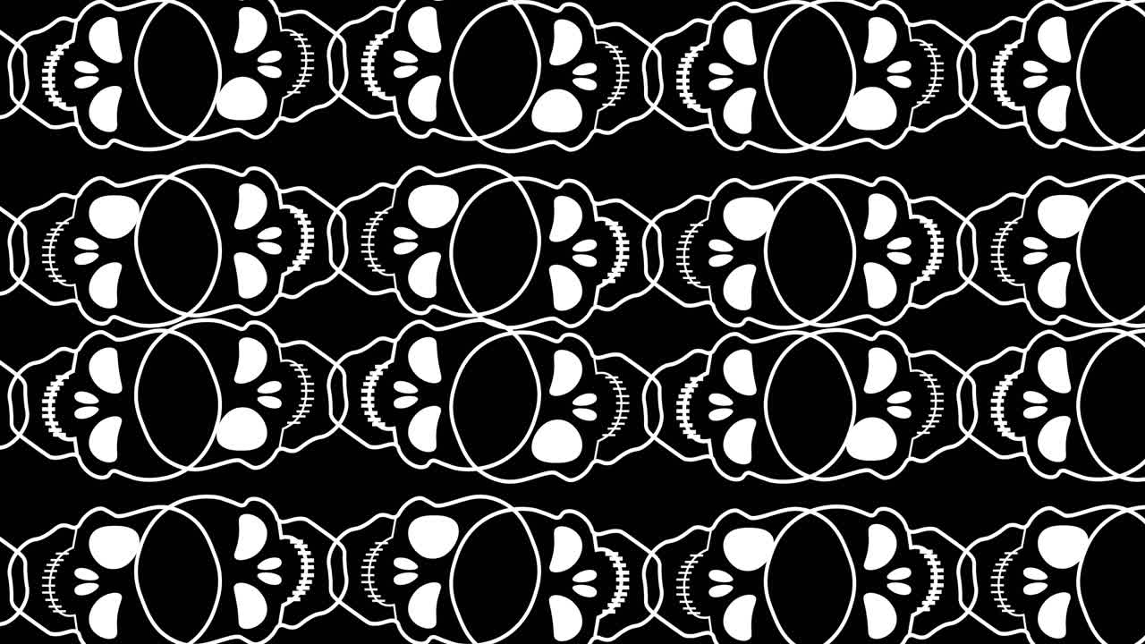 animación de varios cráneos sobre un fondo negro