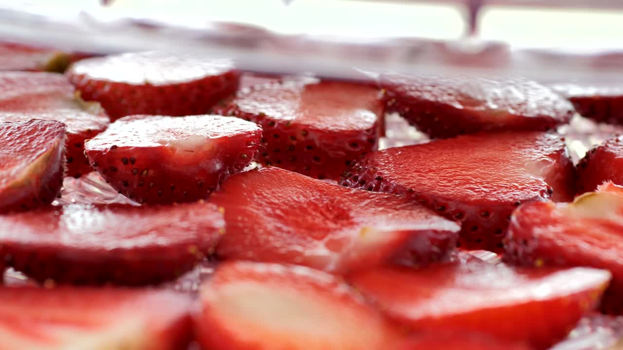 Strawberry background motion design video. wiggle color texture close up