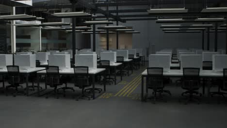 empty modern office workspace with social distancing dividers