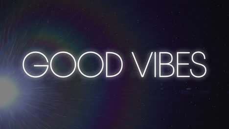 glowing good vibes text with animation over cosmic background with stars