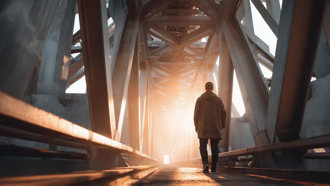 hombre caminando por un puente