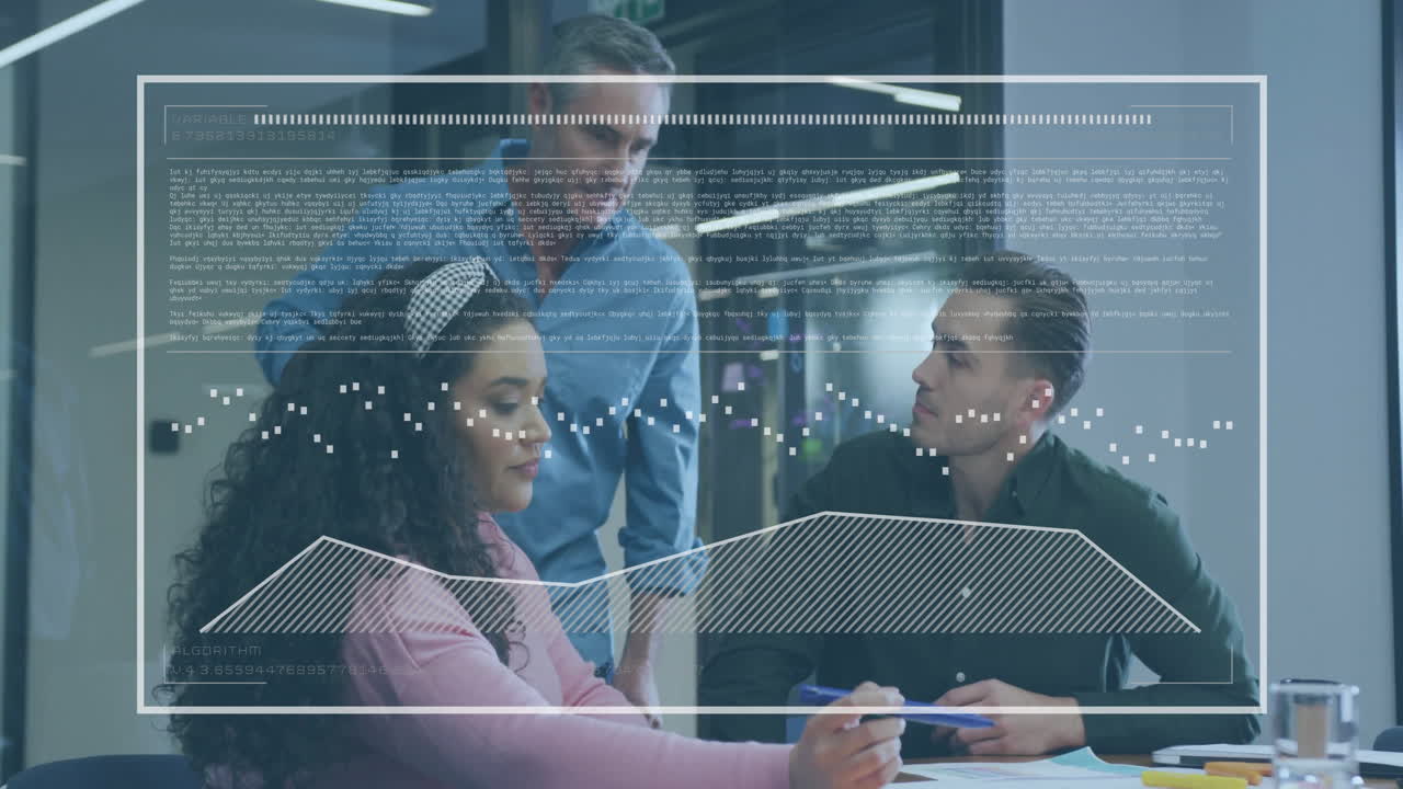 animación del procesamiento de datos financieros sobre diversas personas de negocios en la oficina