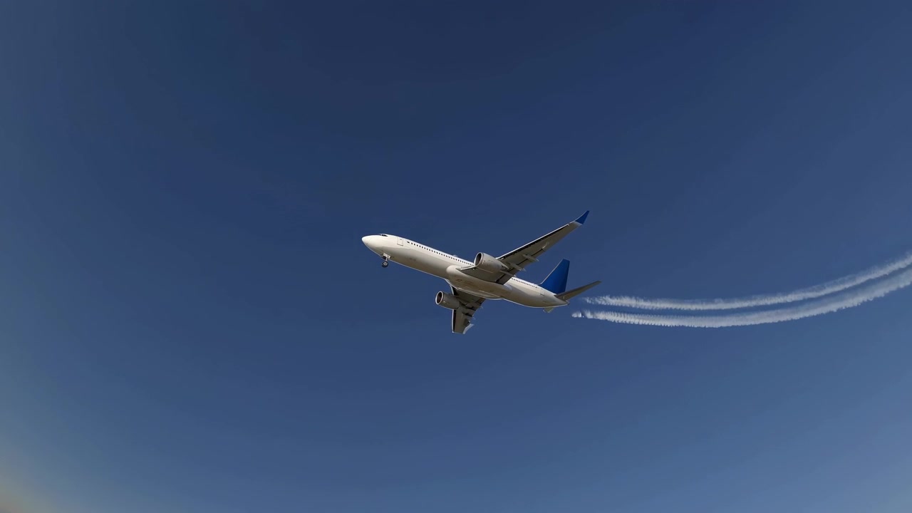 Aereo commerciale che vola attraverso un cielo azzurro limpido