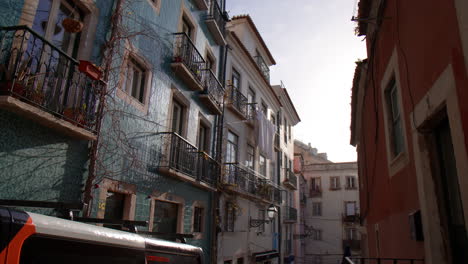 blue-tiled exterior of typical architecture in lisbon, portugal