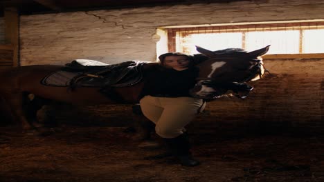 woman and horse in a stable