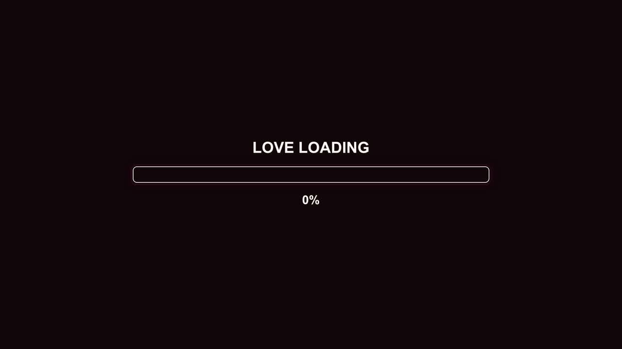 Progressbar animation displays a loading sequence for love, reaching 100 percent. This is suitable for video creators and streamers to engage their audience