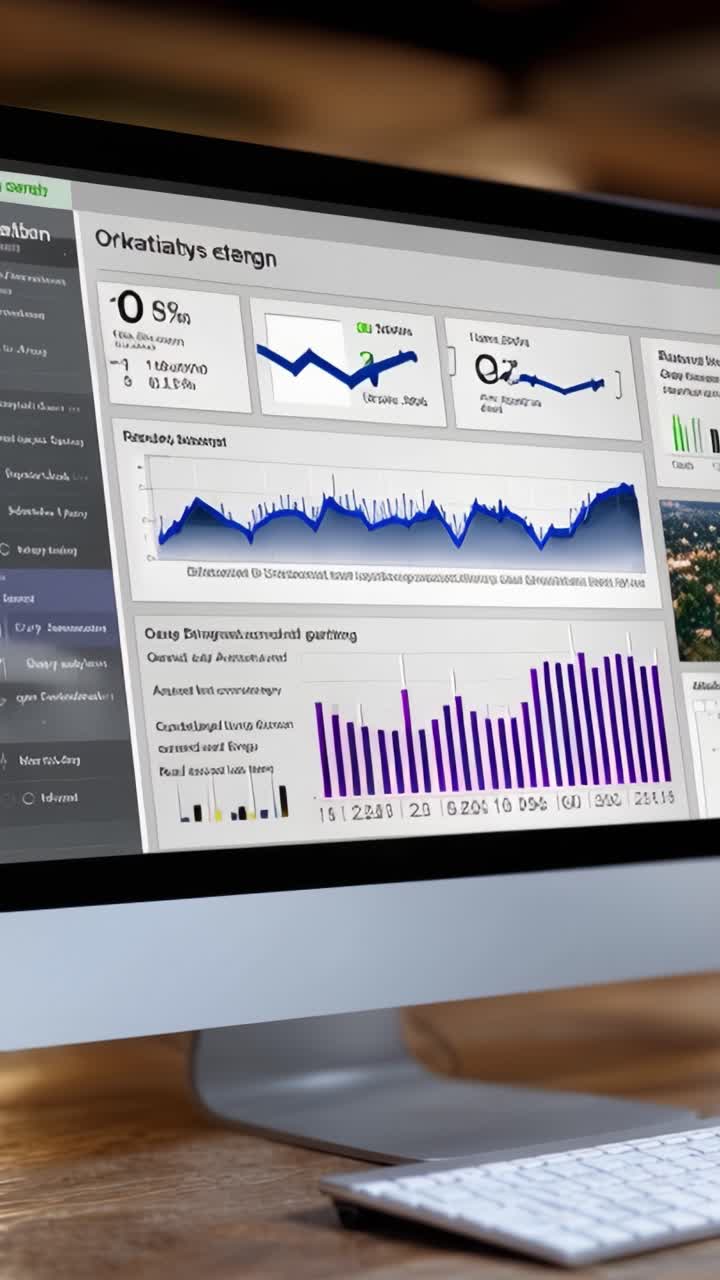 Detailed Analytics Dashboard Displaying Multiple Graphs and Metrics for Data Analysis and Visualization on a Computer Screen in a Modern Workspace Environment