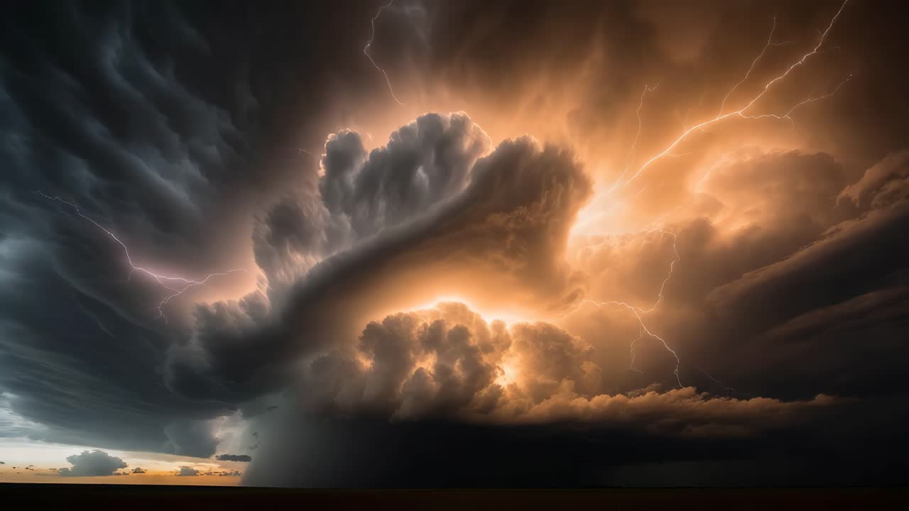 Supercélula Tormenta de trueno con relámpago