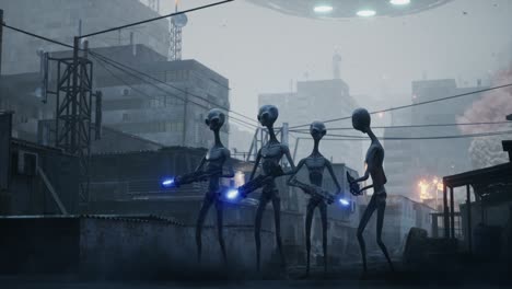 aliens from deep space with fantastic weapons take over the planet. apocalyptic atmosphere of a city being destroyed. the looped animation is perfect for apocalyptic, sci-fi and space backgrounds