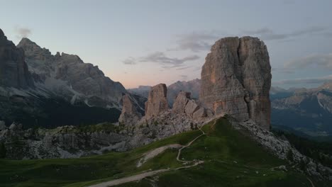 stunning 5 torri of dolomites in cortina at epic sunset, belluno province, italy