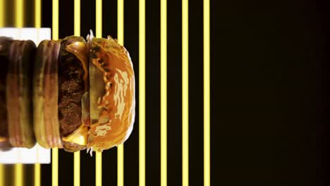 tasty burger animation for fast food mobile application, vertical 3d render