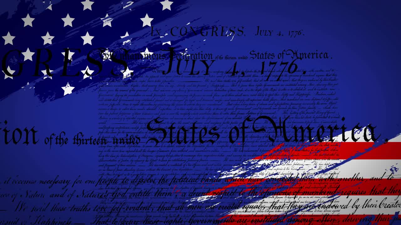 Animation of flag of usa over text on blue background