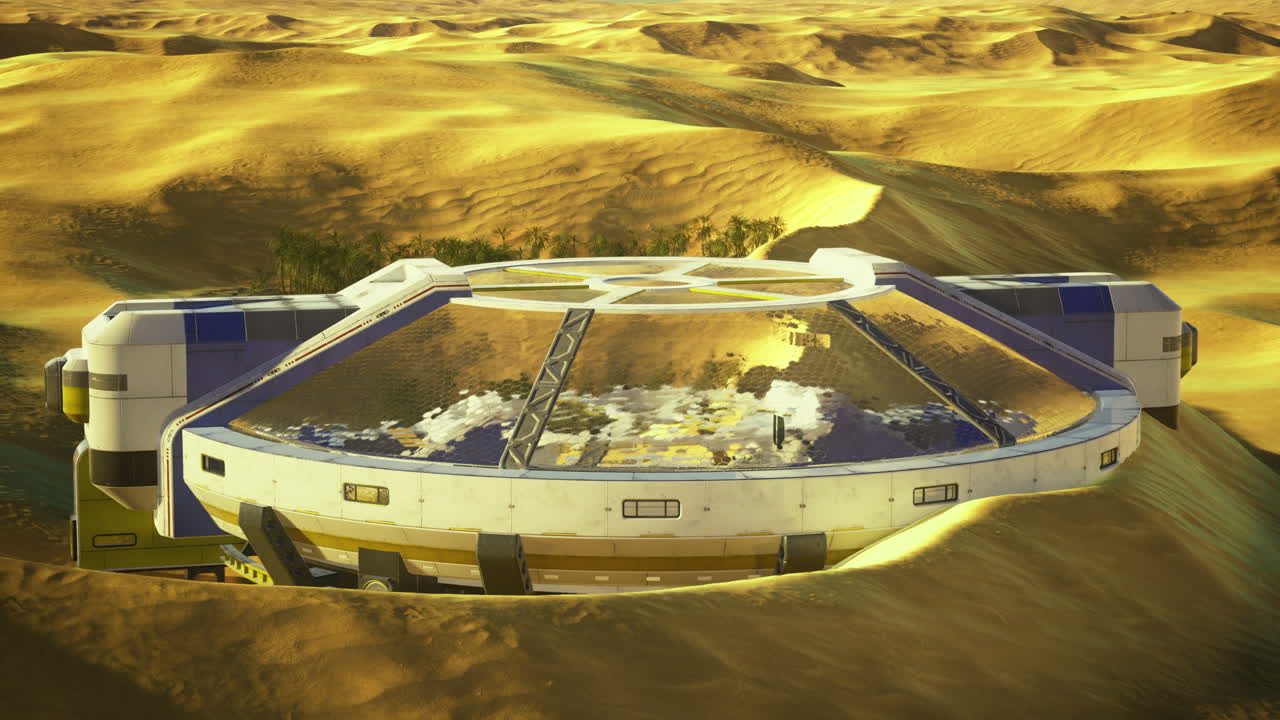 Stazione spaziale futuristica in un paesaggio desertico
