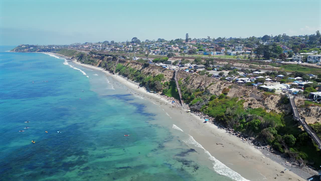 San Elijo State surfing Beach Cardiff, Encinitas Ca Aerial Flyby Video