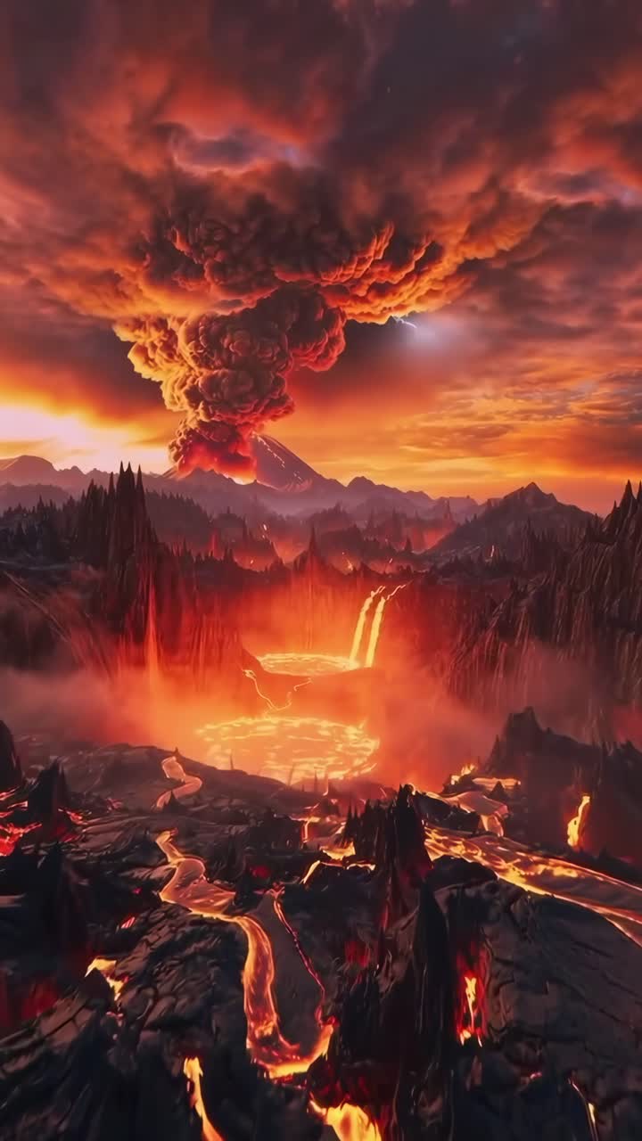 Episches Vulkanlandschaftsvideo mit dramatischen Wolken, aus der Vogelperspektive aufgenommen