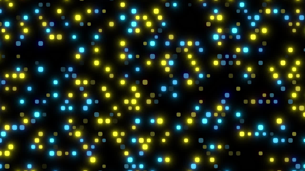 patrón hipnotizante de puntos azules y amarillos brillantes sobre un fondo negro