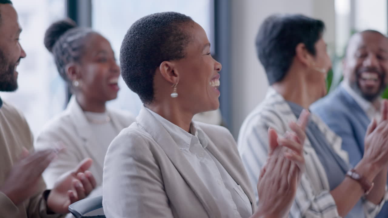 Business people, clapping or happy audience