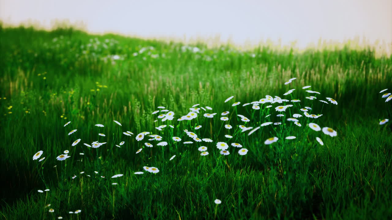 Beautiful wildflowers blooming in a lush green meadow during spring